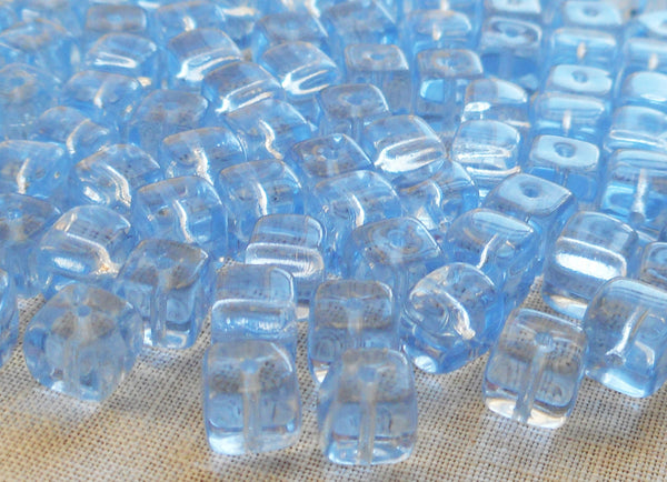 Lot of 25 Light Sapphire Blue Cube Beads, 5 x 7mm Czech glass beads, C1425 - Glorious Glass Beads