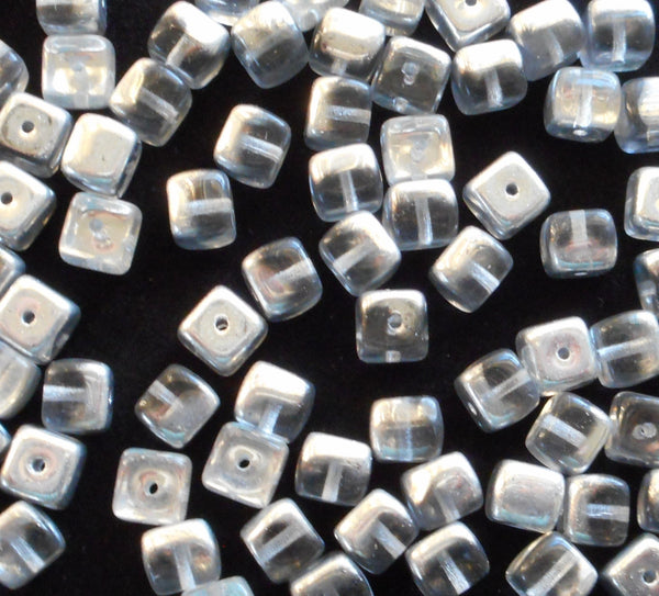 Lot of 25 Platinum Silver Crystal Cube Beads, 5 x 7mm Czech glass beads, C4325