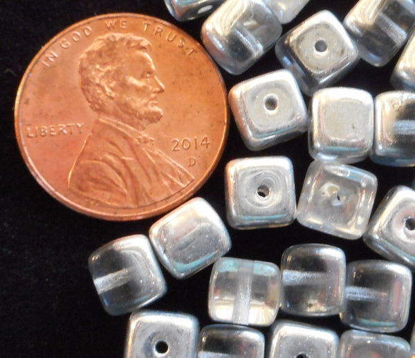 Lot of 25 Platinum Silver Crystal Cube Beads, 5 x 7mm Czech glass beads, C4325 - Glorious Glass Beads