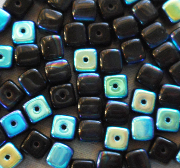 Lot of 25 Jet Black AB Cube Beads, 5 x 7mm Czech glass beads, C8125