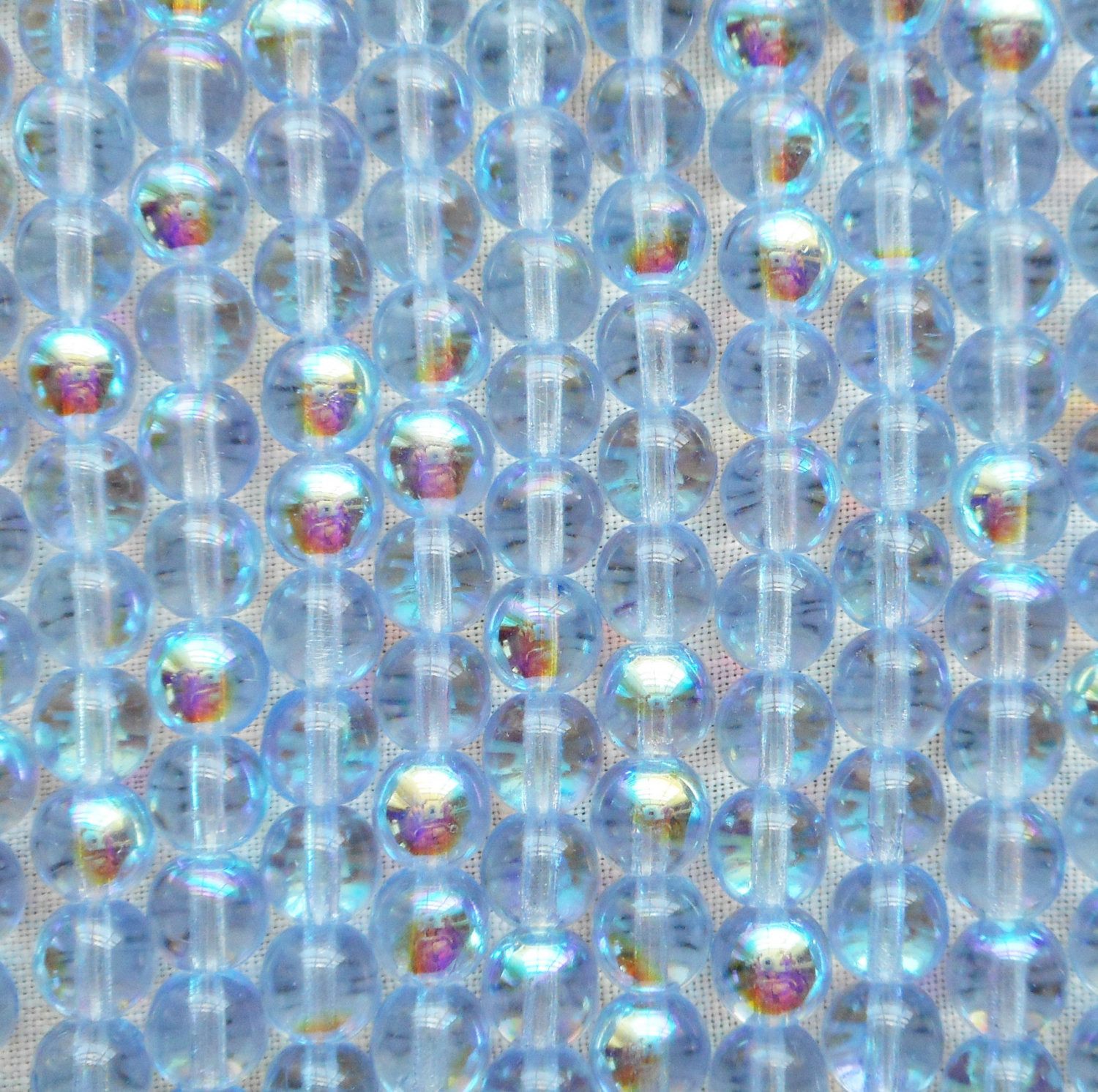 Lot of 50 6mm Czech glass druks, Light Sapphire Blue AB smooth round druk beads C5650 - Glorious Glass Beads