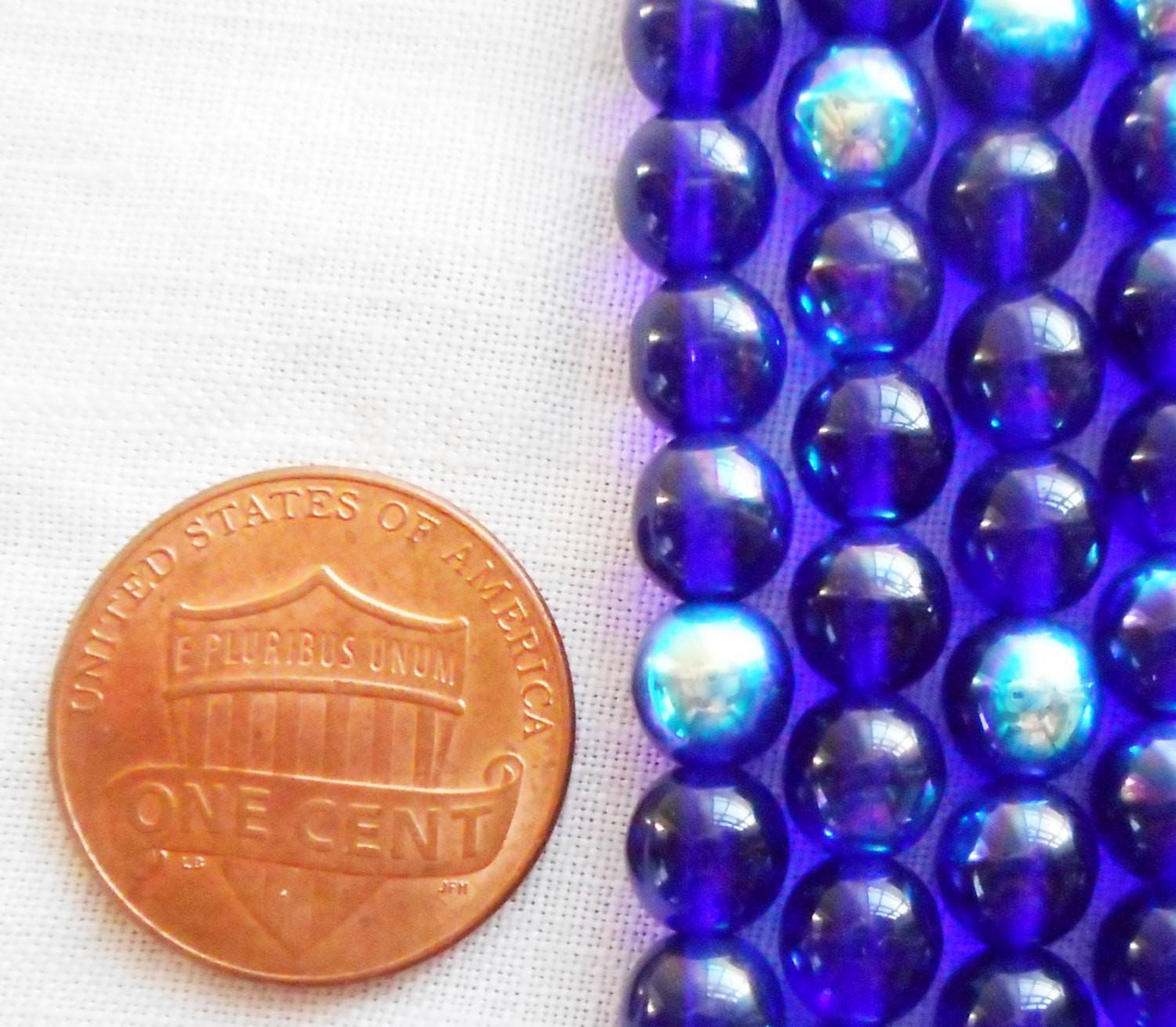 Lot of 50 6mm Czech glass druks, Cobalt Blue AB smooth round druk beads, C3725 - Glorious Glass Beads
