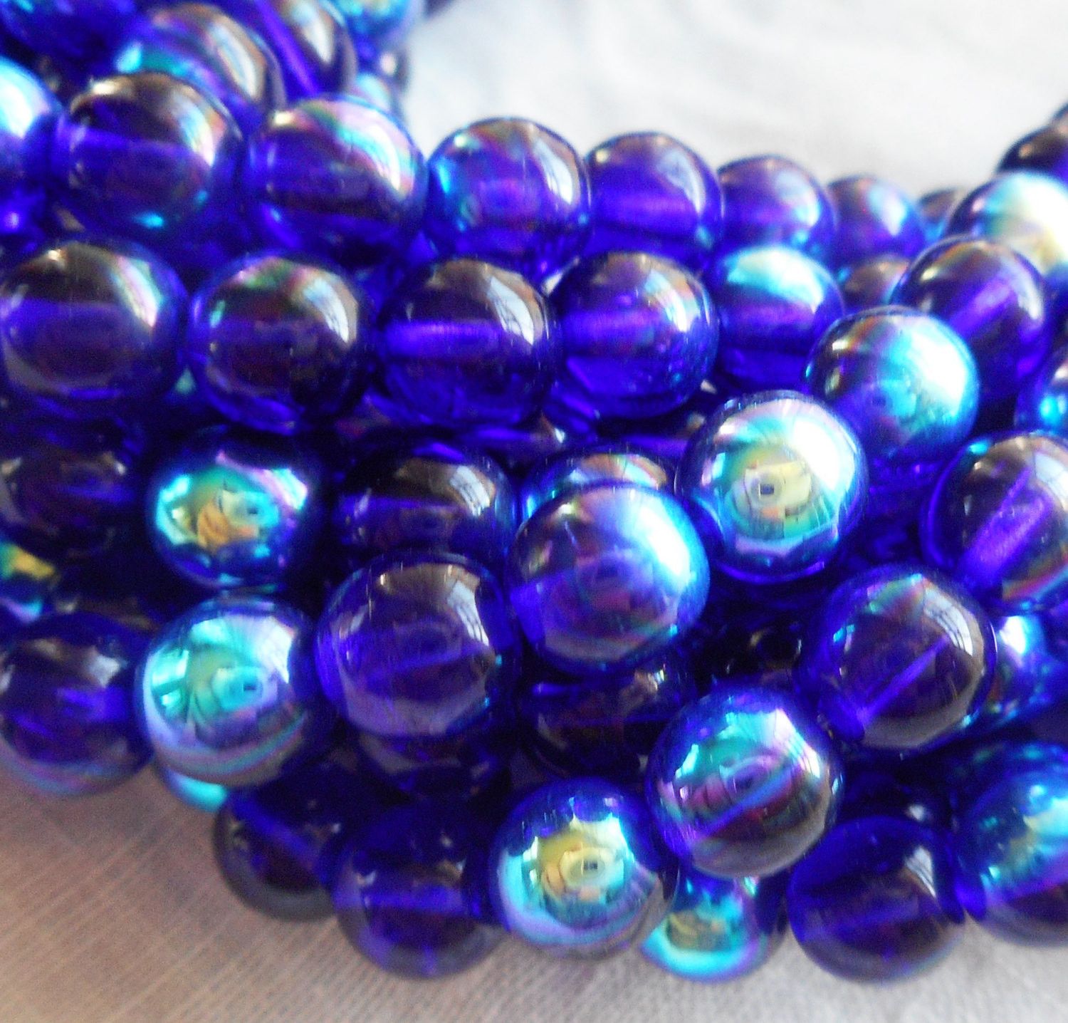 Lot of 50 6mm Czech glass druks, Cobalt Blue AB smooth round druk beads, C3725 - Glorious Glass Beads