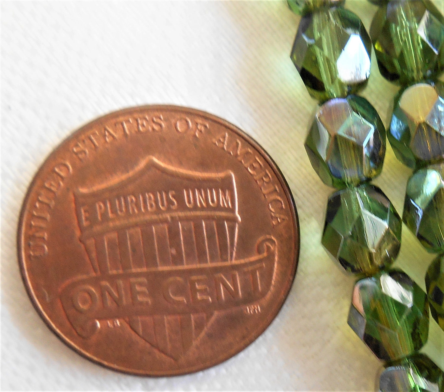 Lot of 25 6mm Prairie Green Celsian Czech glass beads, round faceted firepolished beads, C7425 - Glorious Glass Beads