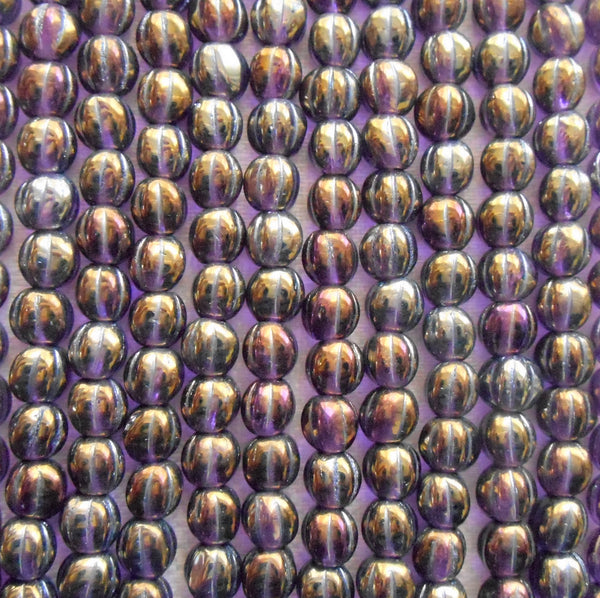 Fifty 5mm Luster Iris Tanzanite Purple melon beads, Pressed Czech glass beads C8650