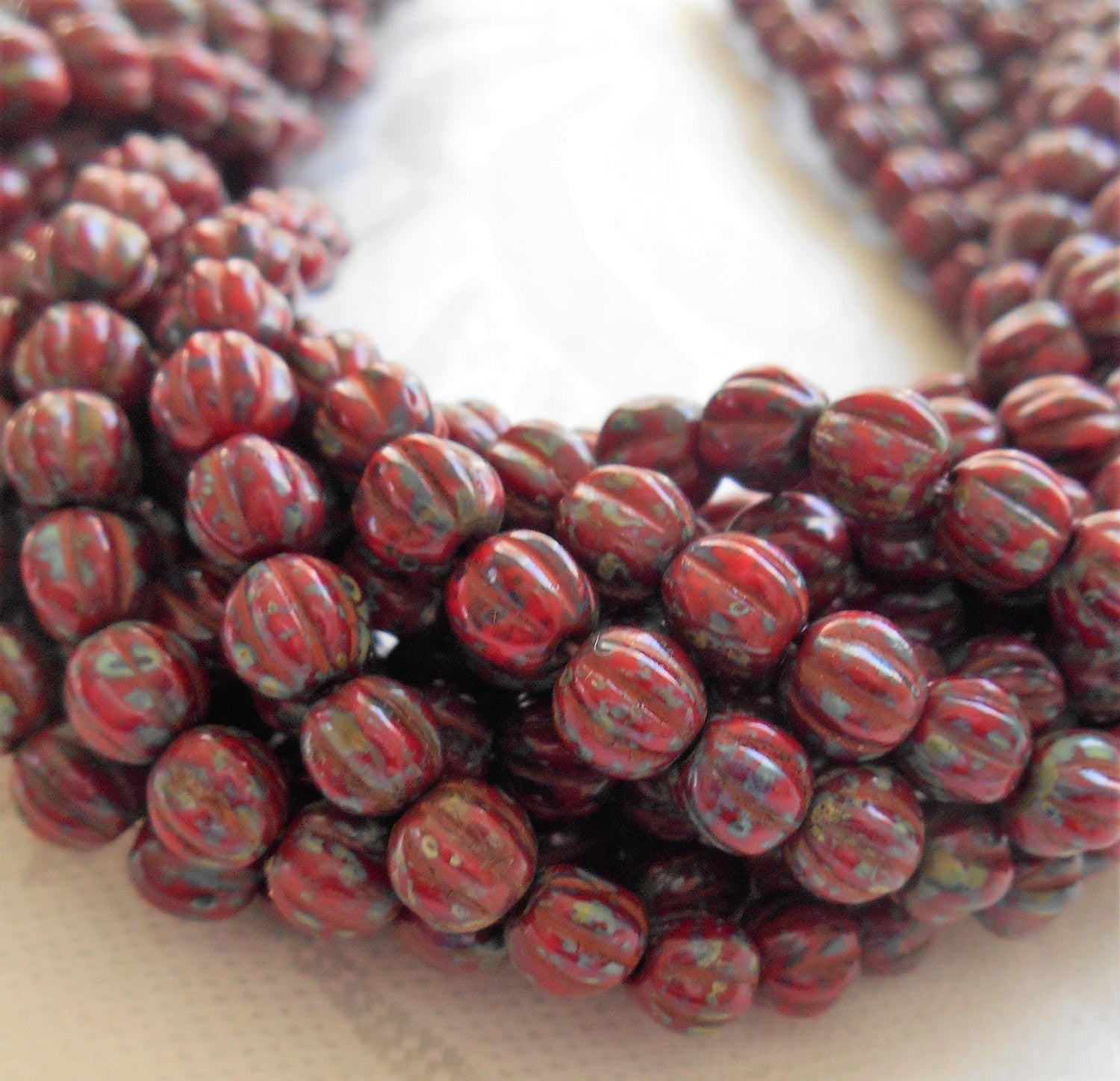 Fifty 5mm Opaque Red Picasso Czech glass melon beads C1701 - Glorious Glass Beads