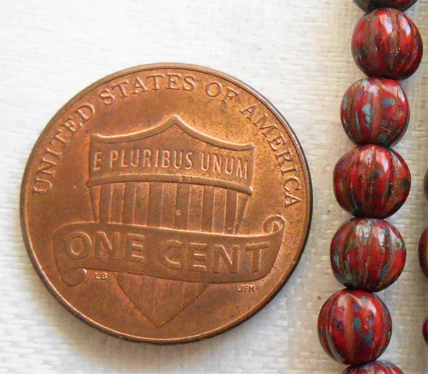 Fifty 5mm Opaque Red Picasso Czech glass melon beads C1701 - Glorious Glass Beads