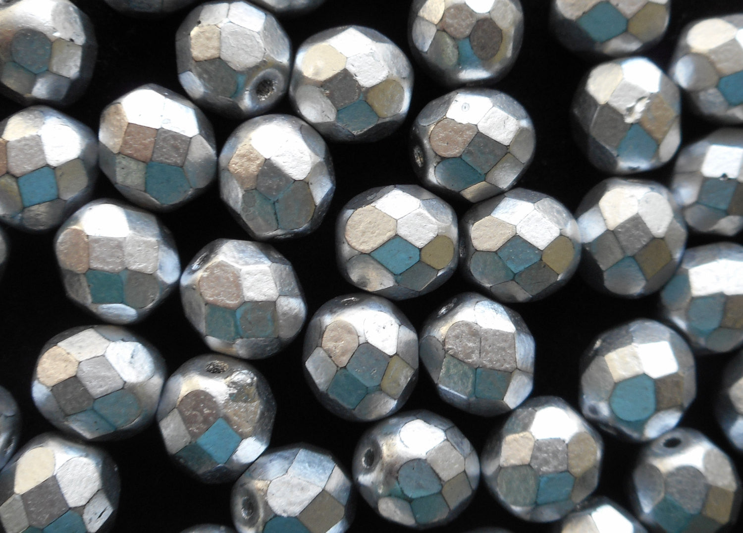 Lot of 25 8mm Matte Silver Czech glass beads, firepolished, faceted round beads, C6525 - Glorious Glass Beads