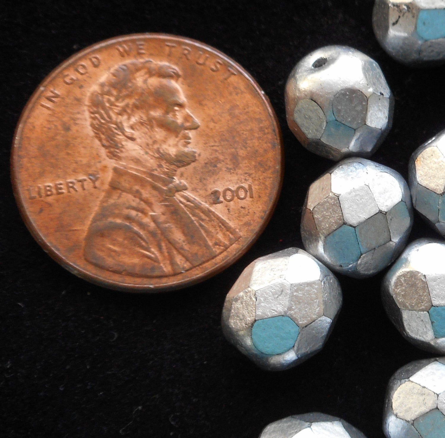 Lot of 25 8mm Matte Silver Czech glass beads, firepolished, faceted round beads, C6525 - Glorious Glass Beads