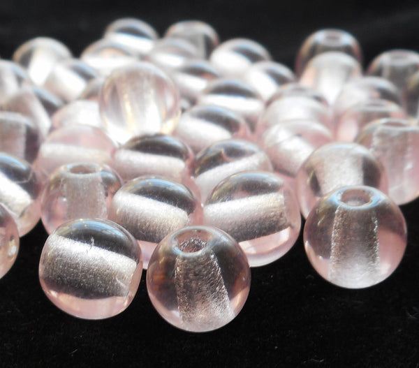 Lot of 25 8mm Czech glass big hole Pink beads, smooth round druk beads with 2mm holes C4401