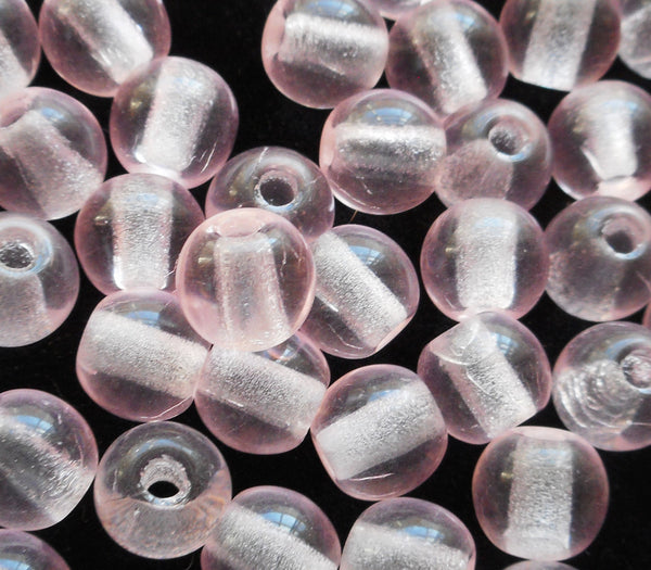 Lot of 25 8mm Czech glass big hole Pink beads, smooth round druk beads with 2mm holes C4401 - Glorious Glass Beads