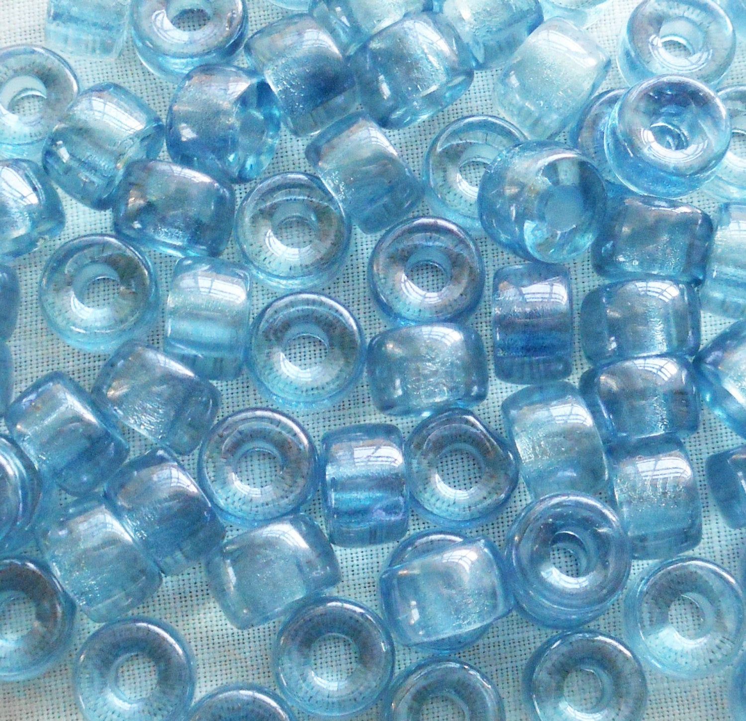 Lot of 25 9mm Czech Transparent Lumi Blue pony roller beads, large hole blue glass crow beads, C5725 - Glorious Glass Beads
