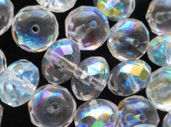 Lot of 25 6 x 9mm Crystal AB faceted puffy rondelle beads, Czech glass rondelles C3825 - Glorious Glass Beads