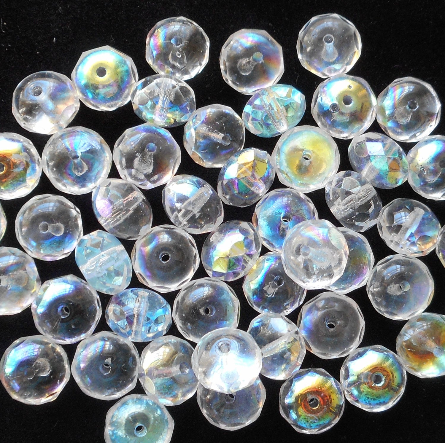 Lot of 25 6 x 9mm Crystal AB faceted puffy rondelle beads, Czech glass rondelles C3825 - Glorious Glass Beads
