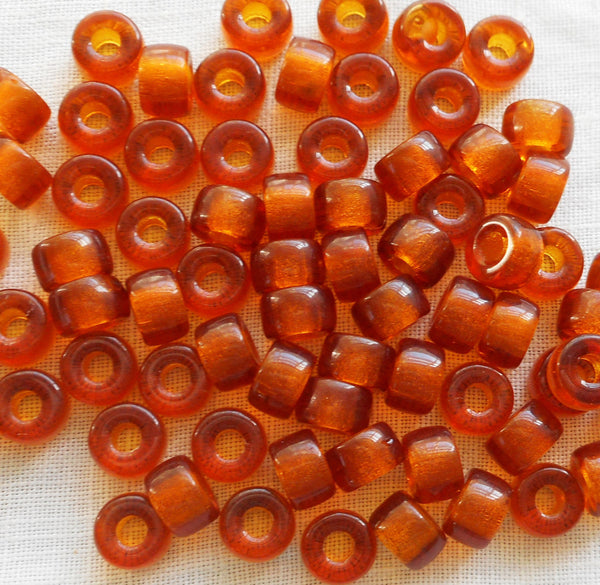 lot of 50 6mm Czech Madera Topaz glass pony roller beads, large hole crow beads, C5350