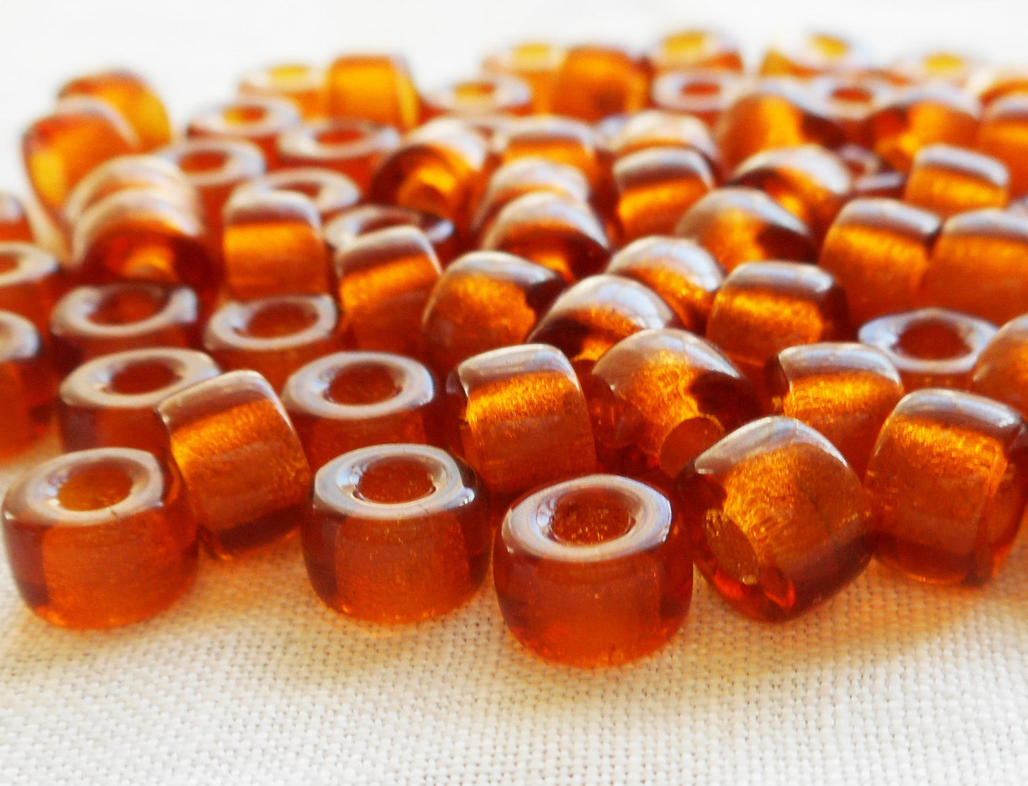 lot of 50 6mm Czech Madera Topaz glass pony roller beads, large hole crow beads, C5350 - Glorious Glass Beads