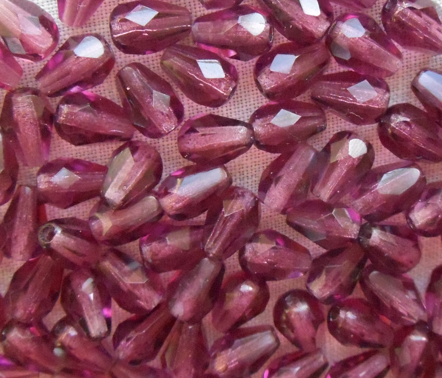 Lot of 25 7 x 5mm Amethyst, Purple teardrop Czech glass beads, faceted firepolished beads C3601 - Glorious Glass Beads