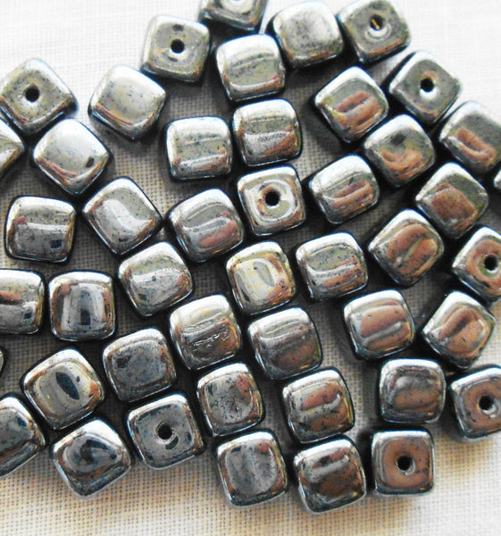 Lot of 25 Hematite metallic look Cube Beads, 5 x 7mm Czech glass beads, C8125