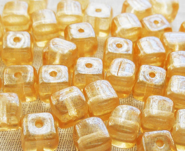 Lot of 25 Crystal Champagne Cube Beads, 5 x 7mm Czech glass beads, C6225