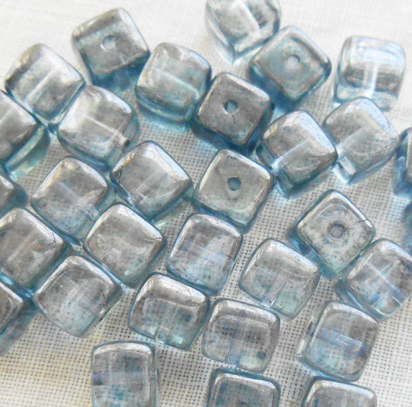 Lot of 25 Lumi BlueCube Beads, 5 x 7mm Czech glass beads, C6225