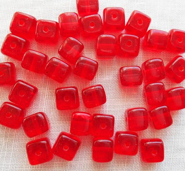 Lot of 25 Siam Red Cube Beads, 5 x 7mm Czech glass beads, C0005