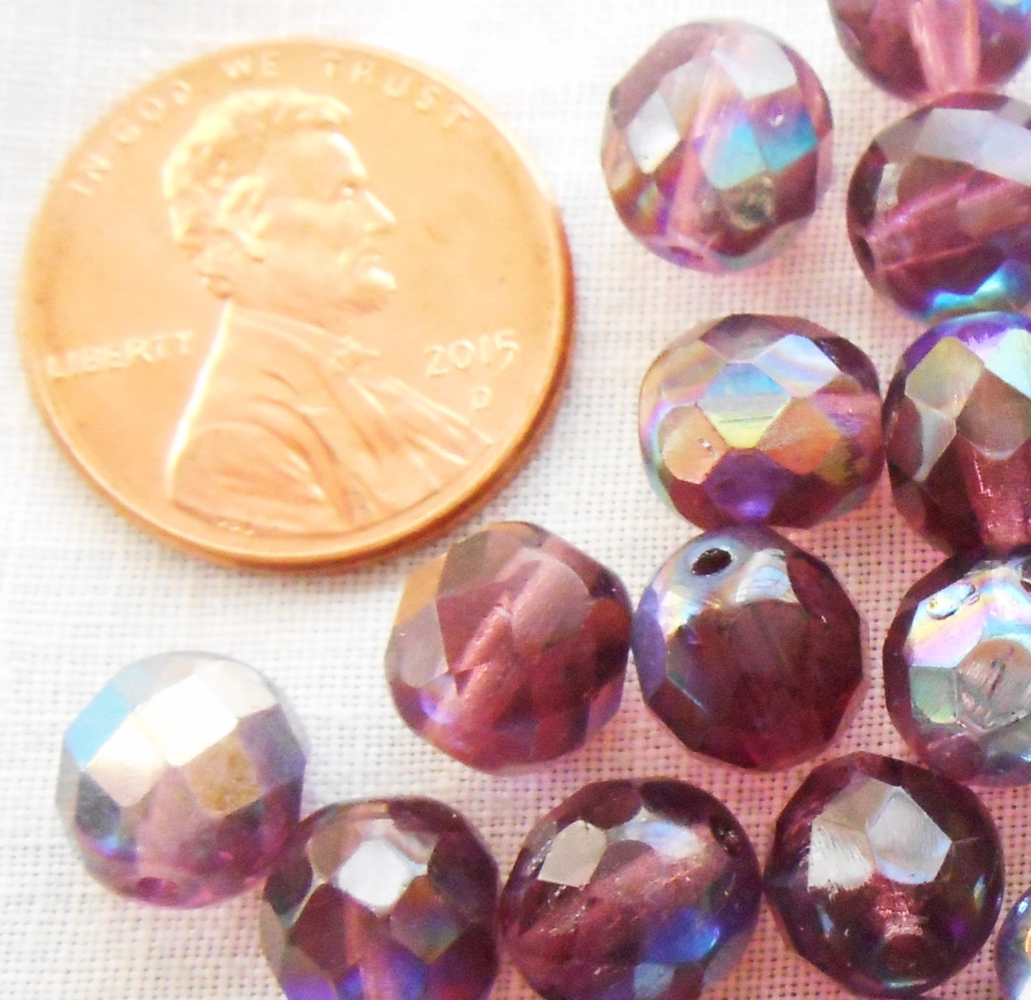 Lot of 25 8mm Dark Amethyst, Purple AB Czech glass beads, firepolished faceted round glass beads C1650 - Glorious Glass Beads