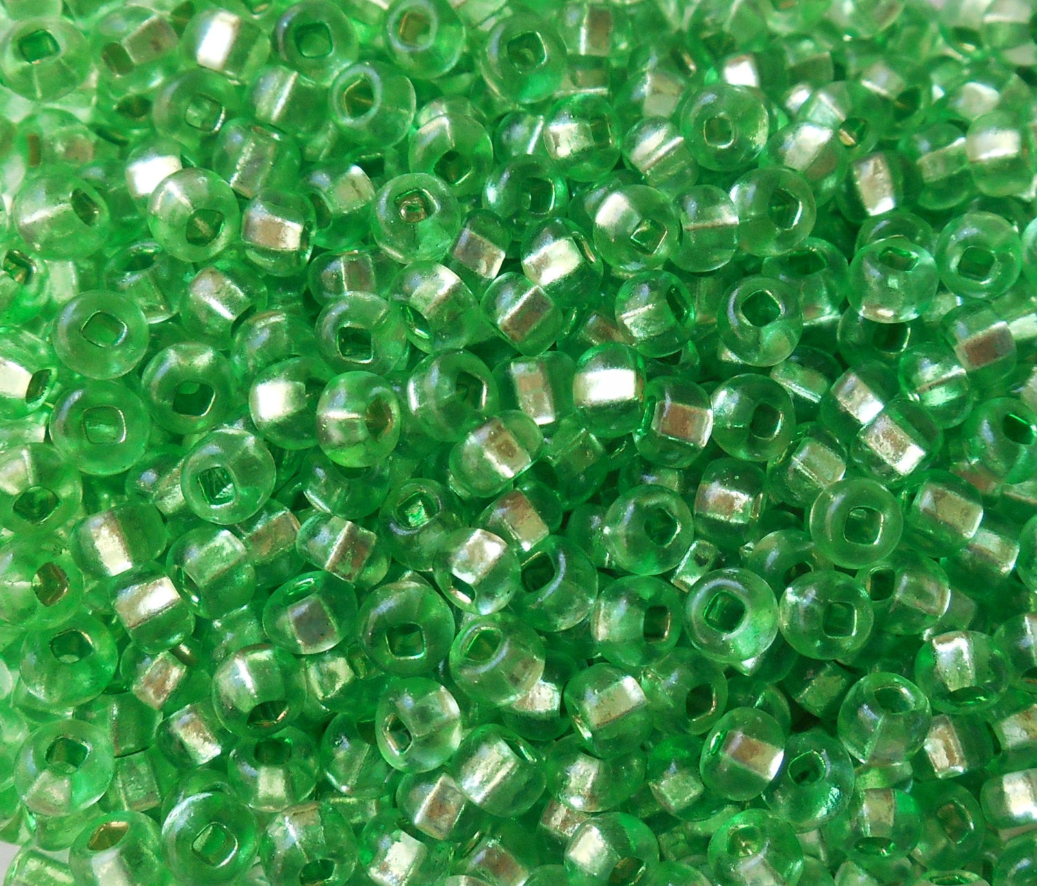 Pkg of 24 grams Mint Green Silver Lined Czech 6/0 large glass seed beads, size 6 Preciosa Rocaille 4mm spacer beads, large, big hole C9524 - Glorious Glass Beads