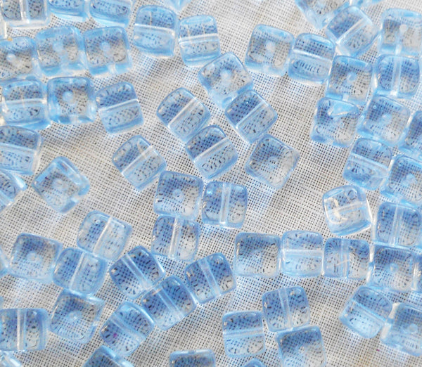 Lot of 25 Light Sapphire Blue Cube Beads, 5 x 7mm Czech glass beads, C1425