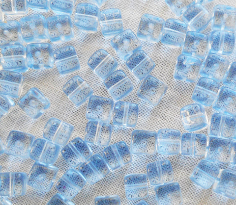 Lot of 25 Light Sapphire Blue Cube Beads, 5 x 7mm Czech glass beads, C1425 - Glorious Glass Beads