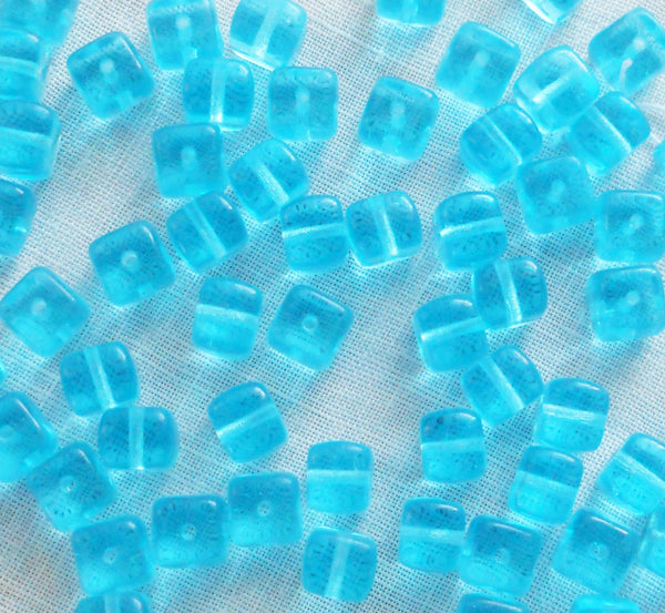 Lot of 25 Aqua Blue Cube Beads, 5 x 7mm Czech glass beads, C8225
