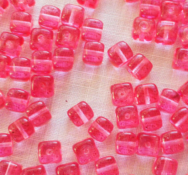 Lot of 25 Bright Pink Cube Beads, 5 x 7mm New Rose Czech glass beads, C8325