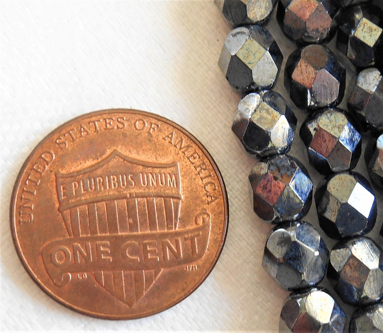 Lot of 25 6mm Czech Metallic Gray Hematite faceted firepolished glass beads, C5425 - Glorious Glass Beads