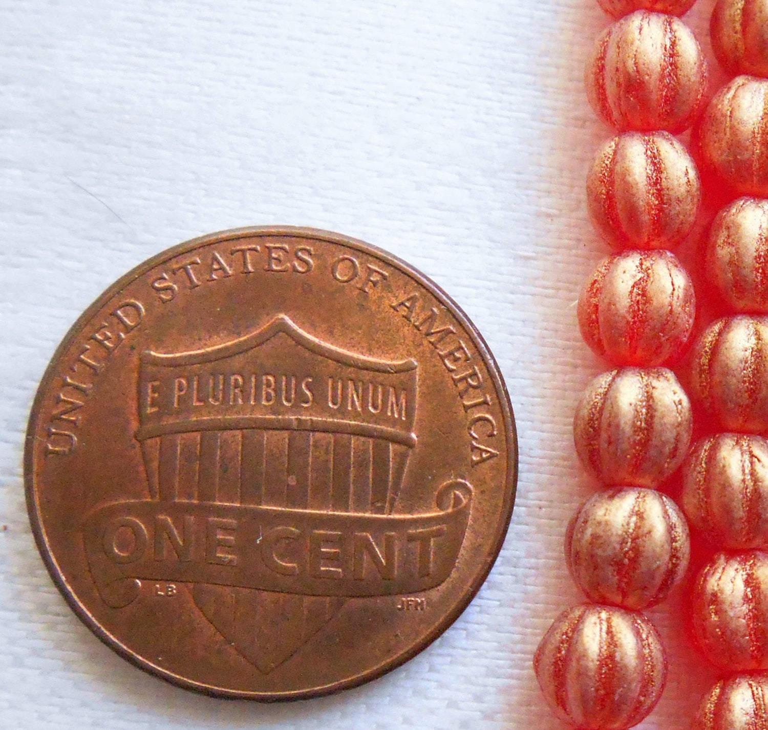 Fifty 5mm Sueded Gold Ruby Red Czech glass melon beads, red gold coated glass beads C33101 - Glorious Glass Beads