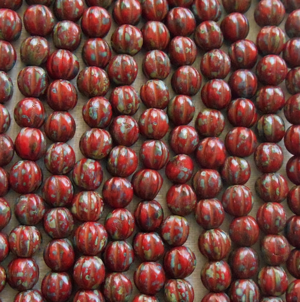 Fifty 5mm Opaque Red Picasso Czech glass melon beads C1701