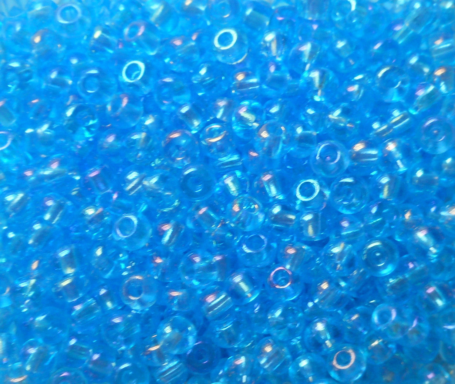 Lot of 24 grams Aqua Blue AB Czech 6/0 large glass seed beads, size 6 Preciosa Rocaille 4mm spacer beads, large, big hole C8424 - Glorious Glass Beads
