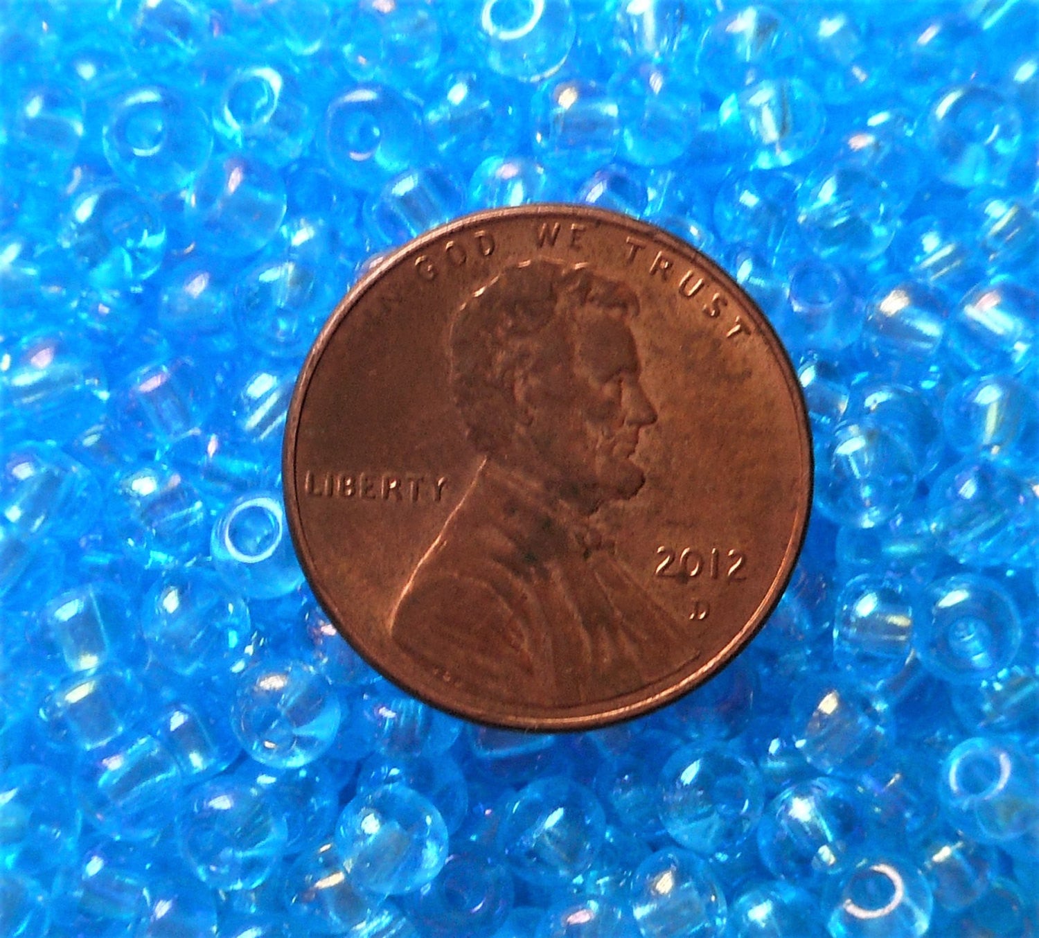 Lot of 24 grams Aqua Blue AB Czech 6/0 large glass seed beads, size 6 Preciosa Rocaille 4mm spacer beads, large, big hole C8424 - Glorious Glass Beads