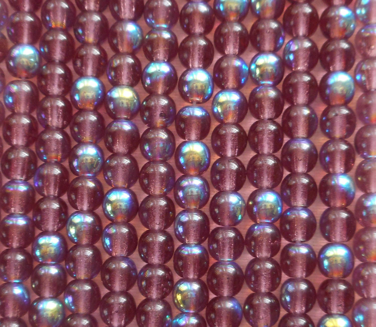 Lot of 100 4mm Amethyst AB Czech glass druk beads, transparent purple AB smooth round druks, C7601 - Glorious Glass Beads