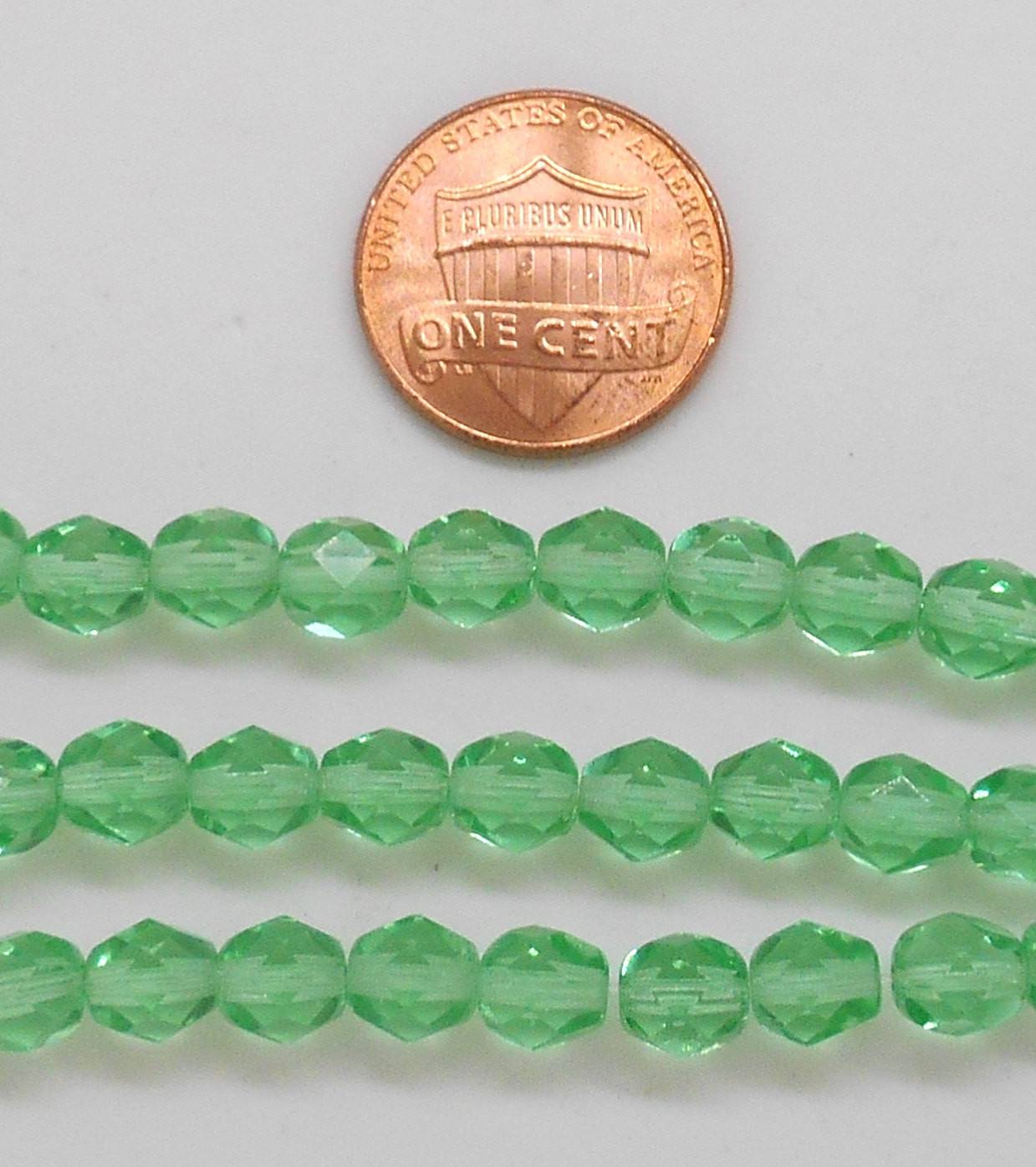 Lot of 25 6mm Czech glass, peridot green firepolished faceted round beads, C7925 - Glorious Glass Beads