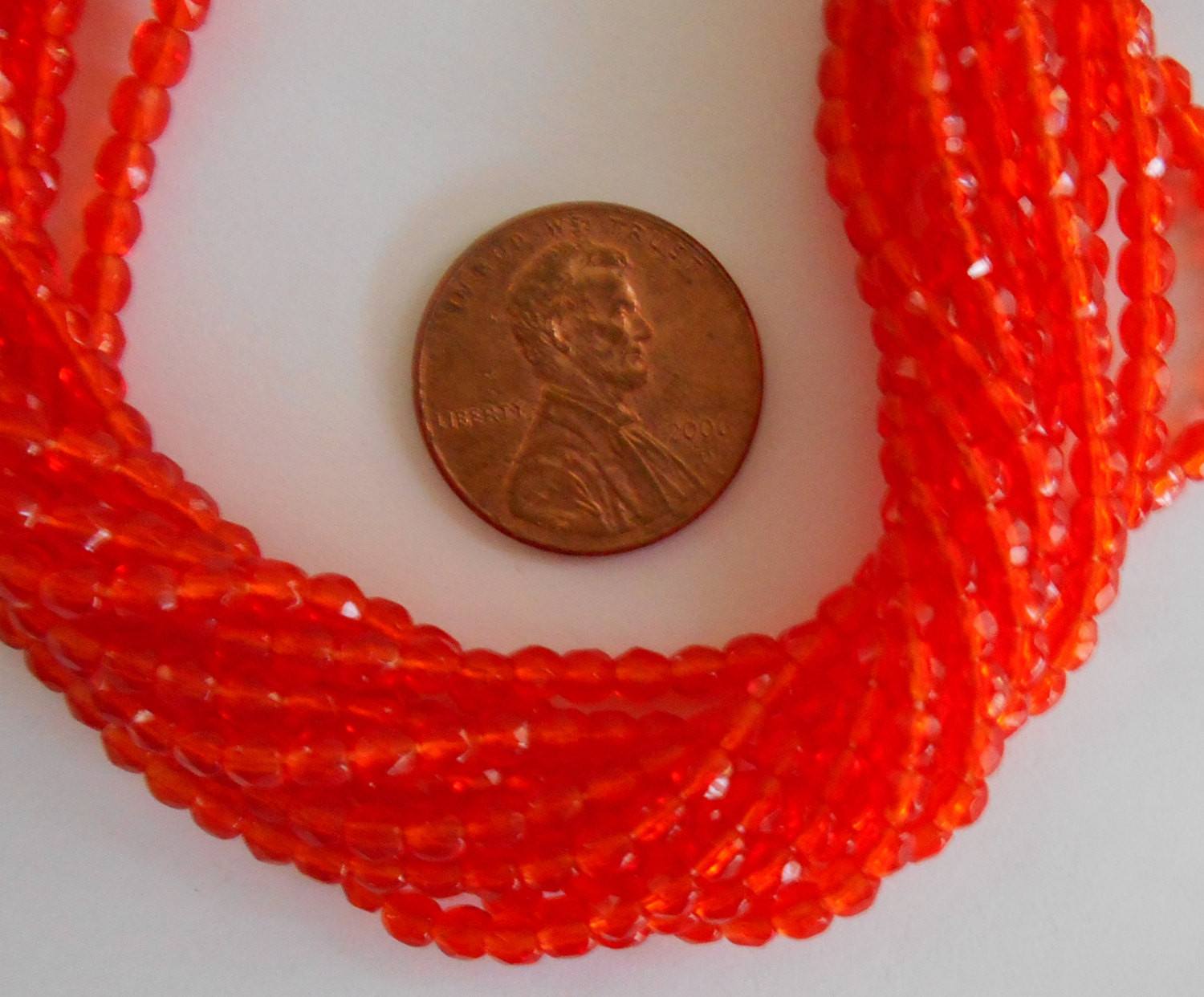 Fifty 3mm Czech glass bright orange, hyacinth faceted firepolished beads - Glorious Glass Beads