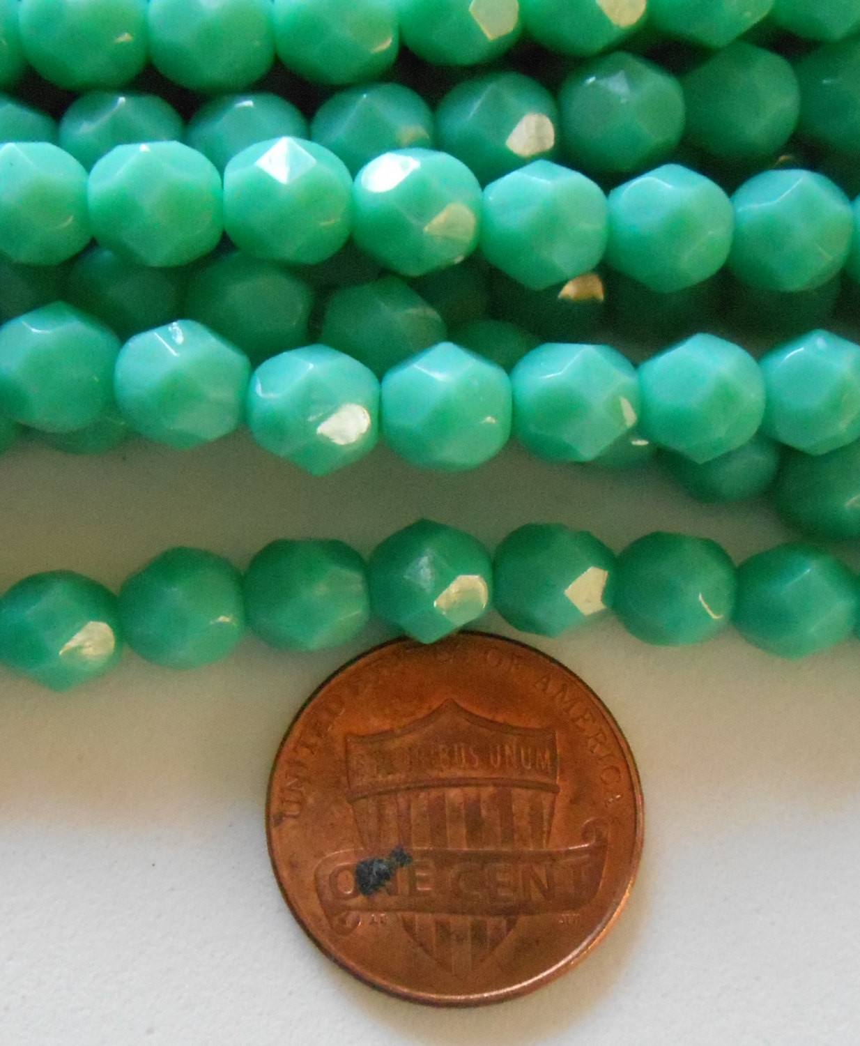 Lot of 25 6mm Turquoise Czech glass, opaque firepolished, faceted round beads, C9425 - Glorious Glass Beads