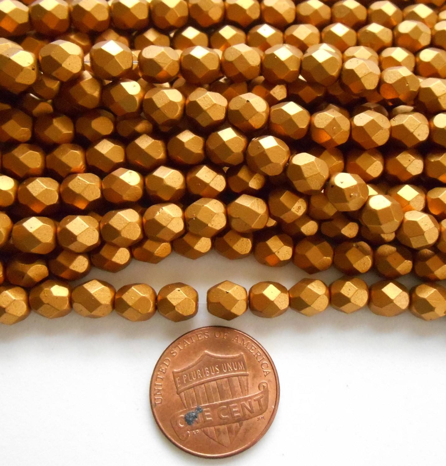 Lot of 25 6mm Matte Metallic Antique Gold Czech glass firepolished, faceted round beads, C7425 - Glorious Glass Beads