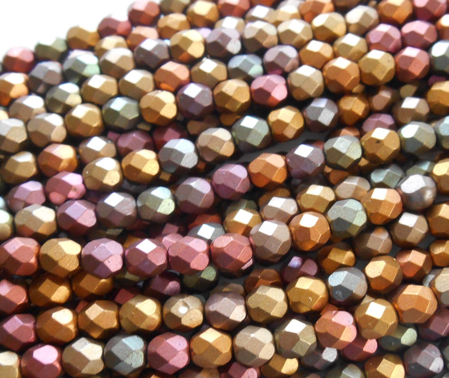 Lot of 25 6mm Matte Metallic Bronze Iris Czech glass firepolished, faceted round beads, C7425 - Glorious Glass Beads
