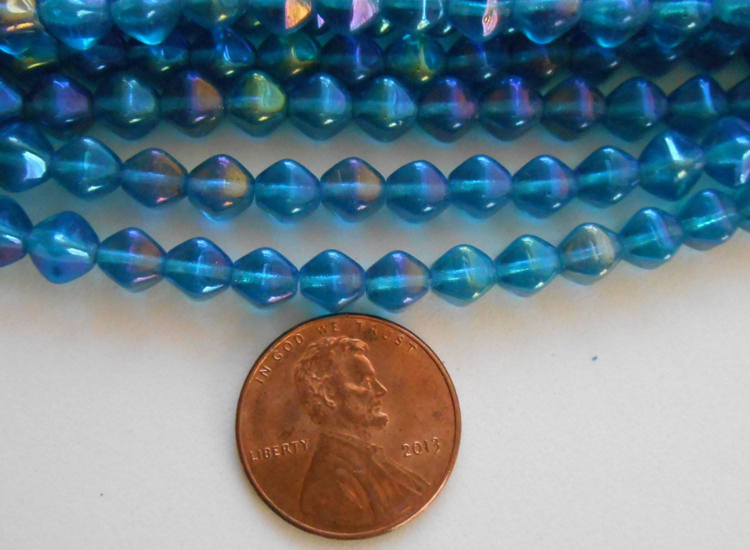 Fifty 6mm Luster Iris Capri Blue bicones, pressed glass Czech bicone beads, C3650 - Glorious Glass Beads