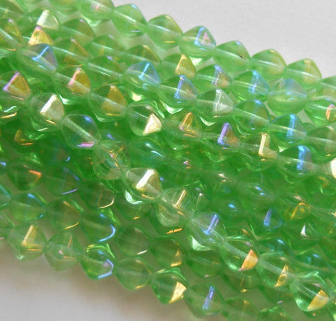 Fifty 6mm Luster Iris green bicones, Czech pressed glass bicone beads, C3650 - Glorious Glass Beads