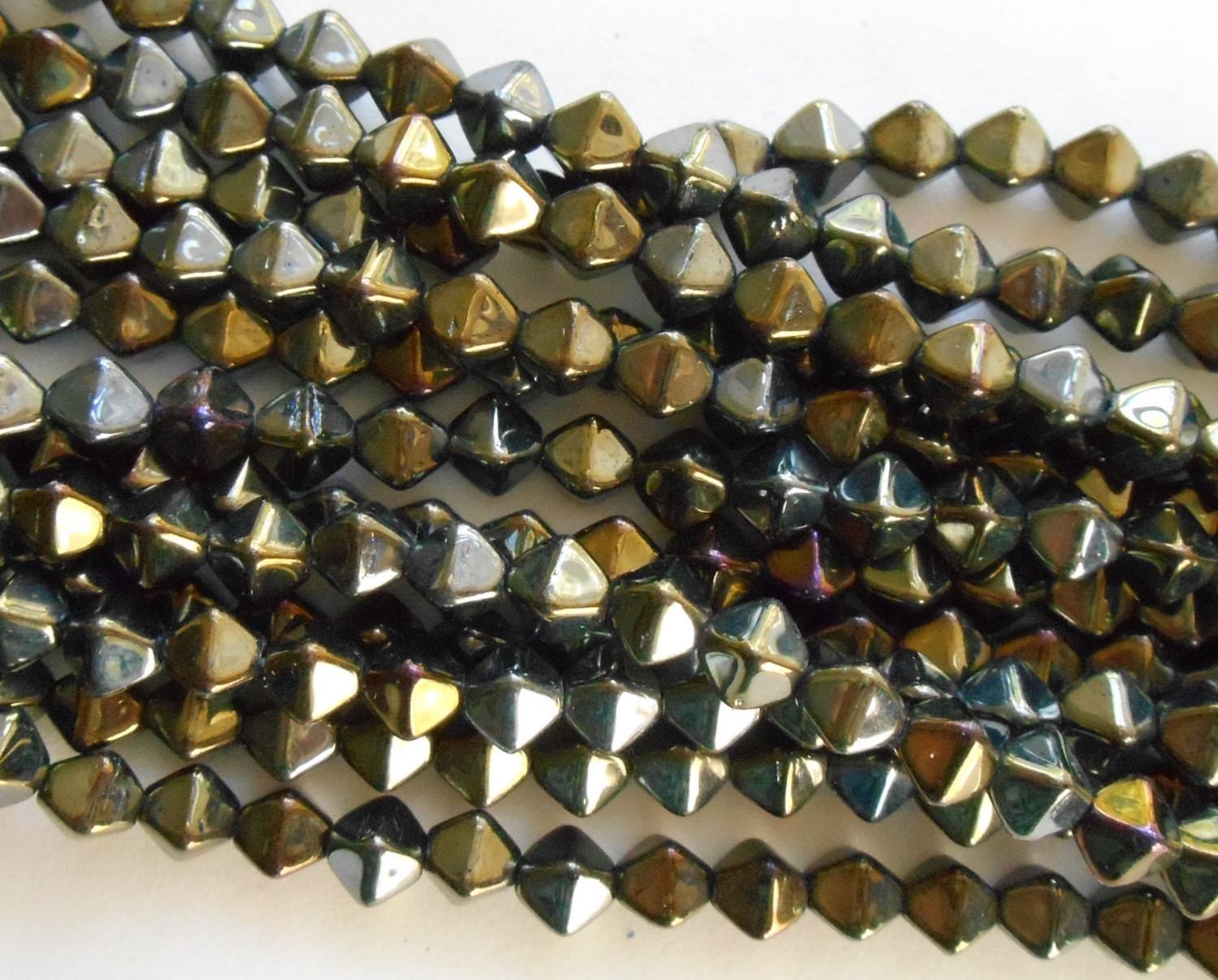Fifty 6mm Iris Brown bicones pressed glass Czech metallic bicone beads, C3650 - Glorious Glass Beads