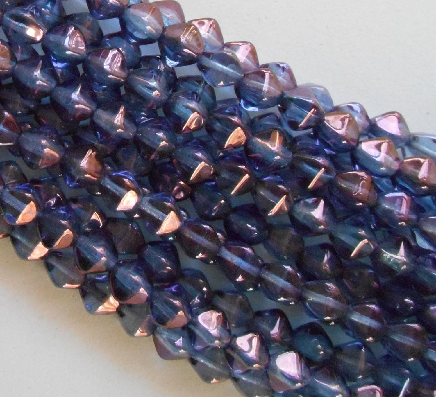 Fifty 6mm Transparent Amethyst Luster bicone pressed glass purple Czech beads, C8650 - Glorious Glass Beads