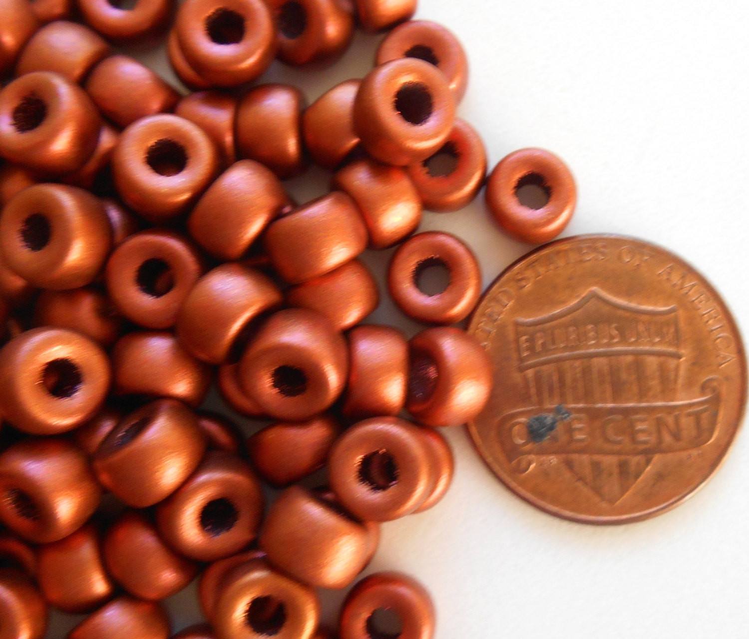 Fifty 6mm Czech Metallic Copper pony roller beads, large hole glass crow beads, C2650 - Glorious Glass Beads