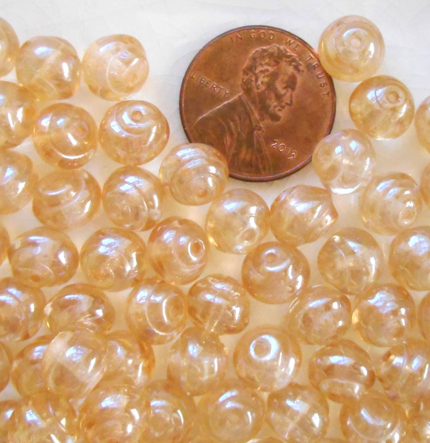 Lot of 25 8mm Czech Baroque Lumi Crystal Champagne iridescent glass snail beads, C4425 - Glorious Glass Beads