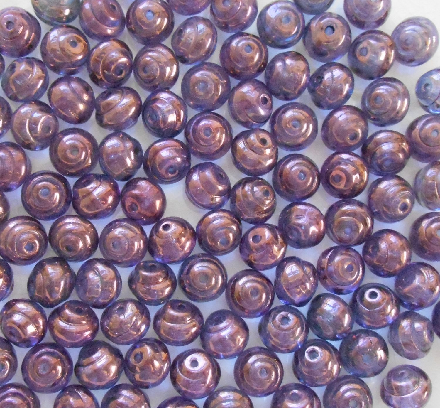 Lot of 25 8mm Czech glass  Lumi Amethyst Baroque iridescent snail beads,  C4425 - Glorious Glass Beads