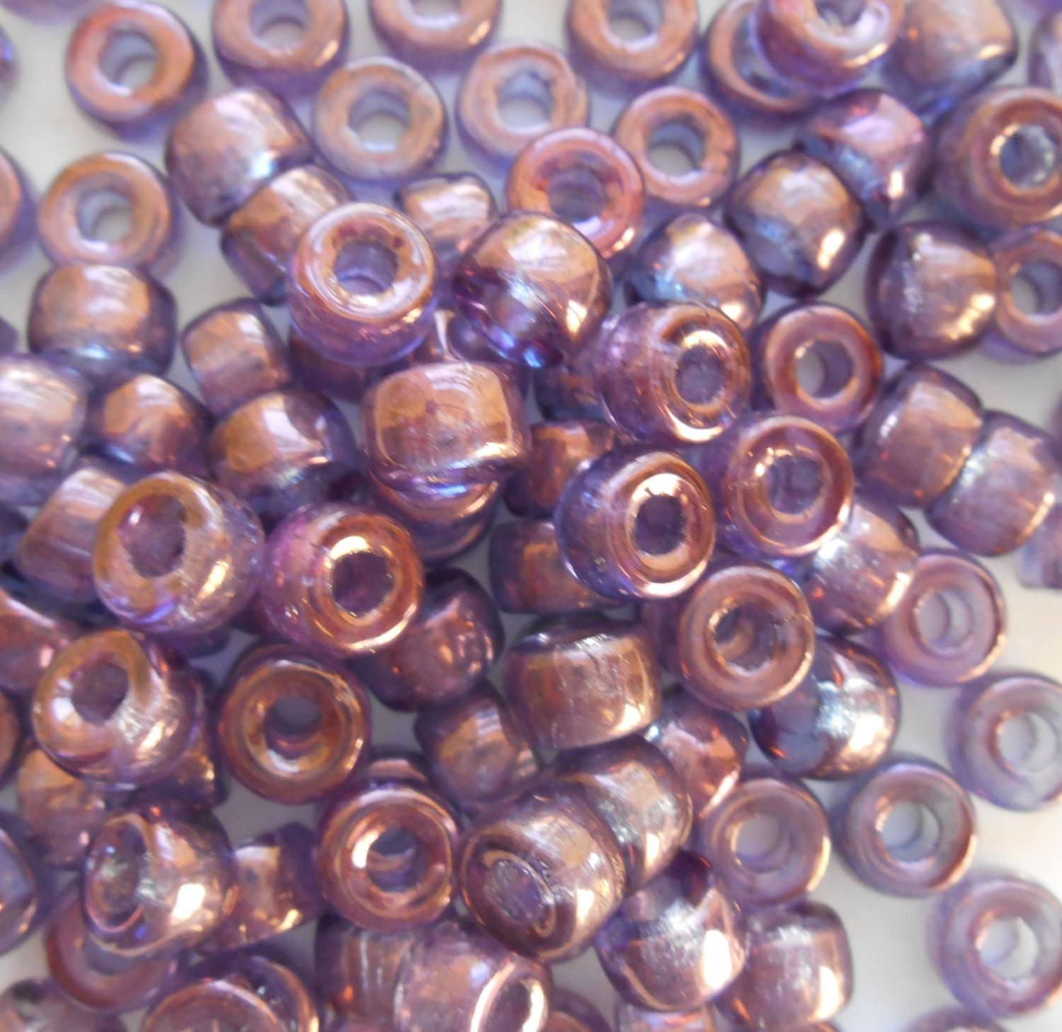 Fifty 6mm Czech glass Lumi Amethyst pony roller beads, large hole iridescent beads, C4350 - Glorious Glass Beads